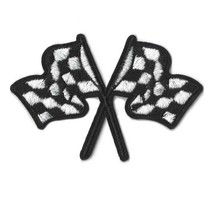 Checkered Flag Iron On Patch 3&quot; Embroidered Applique Black White Racing Jacket - £3.91 GBP