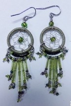 Native American Beaded DreamCatcher Earrings 2&quot; Green Dangle Seminole  HandMade  - £31.85 GBP