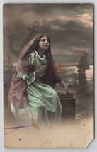 RPPC Pretty Woman Seaside Hand Colored Photo Postcard M29 - £5.55 GBP