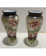 Antique Pair of Bristol Milk Glass Light Green Painted Vases - $74.66 CAD