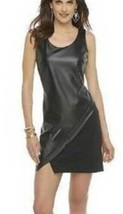 Womens Dress Metaphor Black Fx Leather Fitted Bodycon Sleeveless $48 NEW... - £15.64 GBP