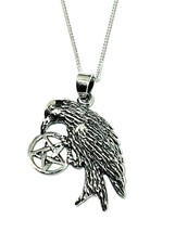 Raven Pentacle Necklace 925 Sterling Silver Witch Amulet Pendant Chain 18&quot; UK - £32.13 GBP