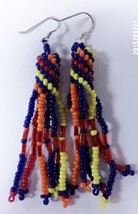 Native American Beaded Earrings 2.5&quot; Dangle Glass Beads 925 Hook Seminole HandMa - £23.96 GBP