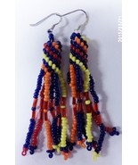 Native American Beaded Earrings 2.5&quot; Dangle Glass Beads 925 Hook Seminol... - $41.13 CAD