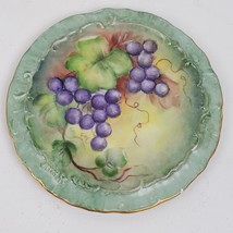 Vintage 1972 Hand Painted Signed Plate Ceramic w/ Gold Trim 6.5 Inch Grapes - $26.18