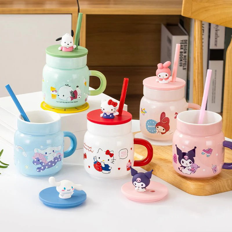 Kawaii Sanrios Hello Kitty Cinnamoroll Cup Straw Mug with Lid Cartoon Cute Girl - £17.79 GBP+