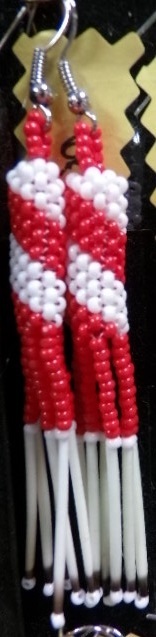 Native American Beaded Porcupine Quill Dangle Earrings 2.75" Barber Pole Spiral  - $29.99
