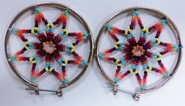 Native American DreamCatcher Hoop Earrings Glass Beads Multi Color Gold ... - £23.78 GBP