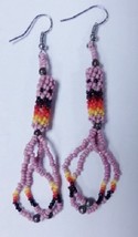 Native American Pink Dangle Beaded Earrings Mauve Pink Glass Beads 2 1/2&quot; Semino - £19.77 GBP