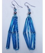 Native American Earrings 2.75&quot; Dangle Glass Bugle Bead Strand Turquoise ... - $459.01 MXN
