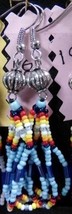Native American Beaded Glass Dangle Earrings 2&quot; Light Blue Silver Ball S... - £19.86 GBP