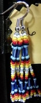 Native American Beaded Glass Dangle Earrings 1 5/8&quot; Blues Red Yellow Sem... - £19.97 GBP