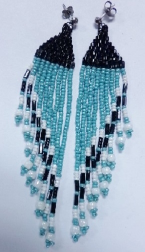 Native American Beaded Earrings 3 1/2&quot; Post Stud  Black &amp; Blue Chandelie... - $29.99