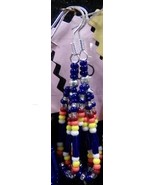 Native American Beaded Glass Dangle Earrings 1 1/2&quot; Dark Blue Silver Sem... - $27.41 CAD