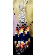 Native American Beaded Glass Dangle Earrings 1 3/8&quot; Blue Silver Clear Se... - $27.41 CAD