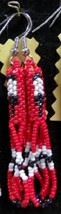 Native American Beaded Earrings 3&quot; Dangle Red Black White Feathers Kiowa... - $29.99