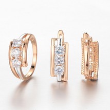 New Trend Clear Cubic Zircon Ring Drop Earrings Set for Women 585 Rose G... - $23.58