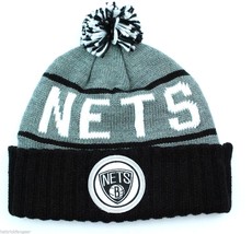 Brooklyn Nets Mitchell &amp; Ness NBA Basketball Team Logo Pom Pom Knit Hat Beanie - £17.84 GBP
