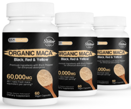 3 Pack Organic Maca, Black, Red and Yellow, boost energy-60 Capsules x3 - £79.80 GBP