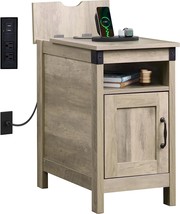 Wlive Farmhouse End Table With Charging Station, Narrow Side Table For, Greige - $129.99