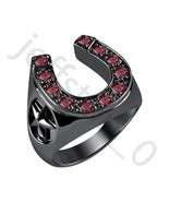 0.50 Ctw Lab Created Red Garnet 14K Black Gold Over 2-Star Horseshoe Men... - $63.62