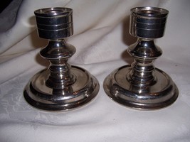 PAIR VINTAGE SILVER PLATE ON BRASS  CANDLESTICK HOLDERS HALLMARKED HONG ... - $33.00