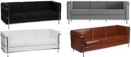 Stainless Exo-Frame Leather-Soft French Swiss 3-Seat Sofa Black White Brown Gray - £1,111.08 GBP+