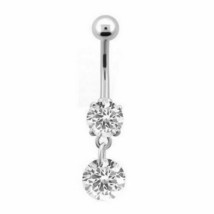 Double Dangle 4 Prong Set CZ Belly Button Navel Banana Ring Stainless Steel - £9.86 GBP