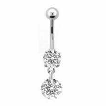 Double Dangle 4 Prong Set CZ Belly Button Navel Banana Ring Stainless Steel - £9.86 GBP