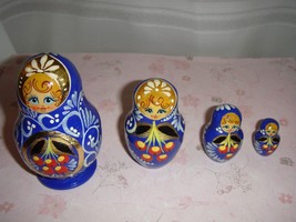 Wooden Nesting Doll 4 Piece Royal Blue With Gold - £16.77 GBP