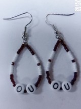 Native American Beaded Earrings 1.5" Dangle Hoop Oklahoma OU Sooners Crimson Red - $19.99