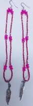 Native American Beaded Earrings 6&quot; Dangle Cheyenne Made Hot Pink Opalese... - $14.99