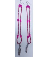 Native American Beaded Earrings 6&quot; Dangle Cheyenne Made Hot Pink Opalese... - $20.55 CAD