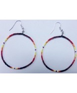 Native American Bead Dangle 2&quot; Hoop Earrings Seminole HandMade Black Red... - £11.79 GBP