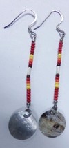 Native American Beaded Abalone Shell Dangle Earrings Red Cherokee Single Stand - £11.79 GBP