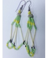Native American Beaded Porcupine Quill Earrings 2&quot; Lime Green and Yellow... - $34.27 CAD