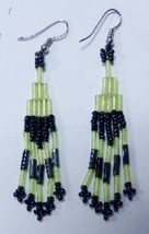Native American Beaded Glass Earrings Dangle 2 1/4&quot; Chandelier Black Green Semin - £19.91 GBP