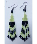 Native American Beaded Glass Earrings Dangle 2 1/4&quot; Chandelier Black Gre... - $34.27 CAD