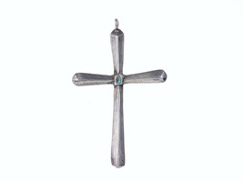 Vintage Native American Tufa Cast sterling channel inlay turquoise cross - $129.20