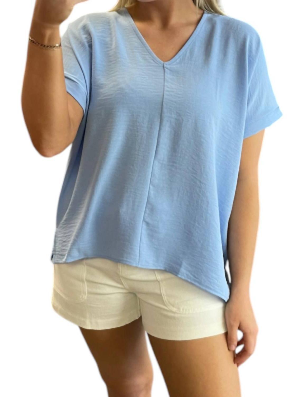Mittoshop V-Neck Woven Top Light Blue - $31.00
