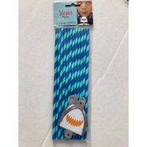 Amscan Paper Straws Shark Design 12 Pieces Striped Blue Party Birthday New - £3.14 GBP