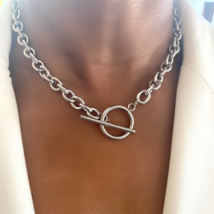 2021 Fashion New Chunky Chain Necklace Women Simple Toggle Clasp Stainless Steel - £13.36 GBP
