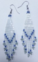 Native American Dangle Chandelier Earrings 2 3/4&quot; White Gray Glass Bugle... - €21,86 EUR