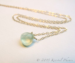 SALE - Solid 14k Prehnite Necklace - Large Solitaire Natural Gemstone Gift - £85.42 GBP