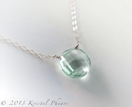 Green Amethyst necklace, Solid 14k gold Prasiolite February Birthstone gemstone - £119.90 GBP