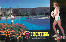 Las Vegas Frontier Hotel Casino Tennis Girl Multiview NV Chrome Postcard B365 - £3.20 GBP