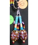 Native American Hand Made Dangle Beaded Pecan Shell Shaker Rattle Earrin... - £19.65 GBP