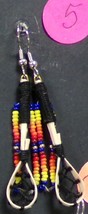 Native American Hand Made Dangle Beaded Ballstick Earrings Black Seminole Fire # - £19.98 GBP