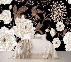 Wall Mural Peonies And Roses Floral Vintage Wallpaper Seamless Gold White - £131.99 GBP