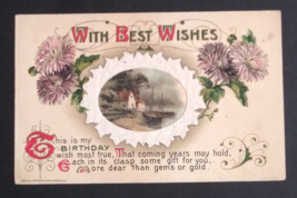 With Best Wishes Happy Birthday Scenic View Boats Flowers Winsch Postcard 1910 - £6.25 GBP